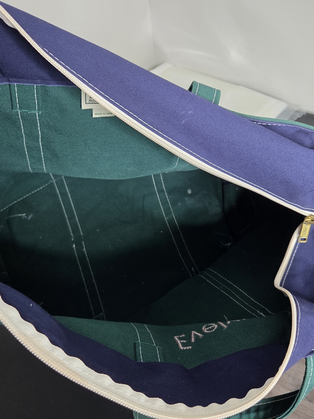 Rare Vintage L.L. Bean XL Boat & Tote Green/Blue Heavy Canvas Made In U.S.A. - Picture 10 of 12